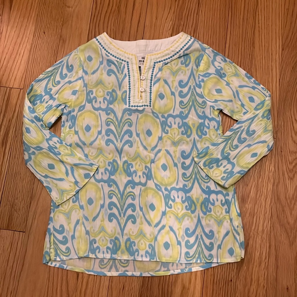 Little Maven Lightweight Tunic Top ADORABLE White Blue Yellow Green Size 4